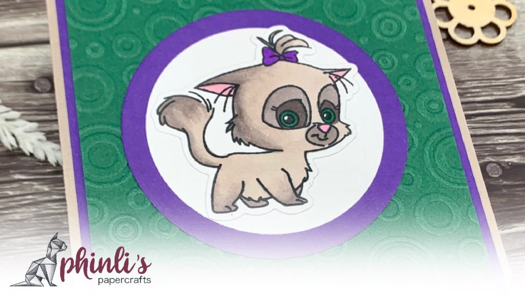 c.c. designs embossed card «for my purr-fect friend» - green/purple edition