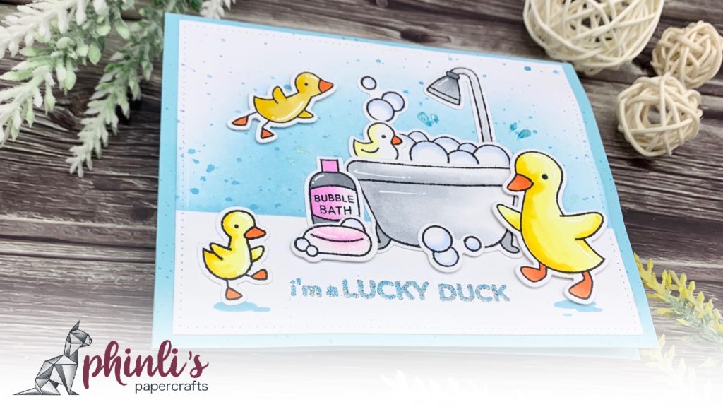 bubbly «lucky duck» friendship card with lawn fawns rub-a-dub-dub
