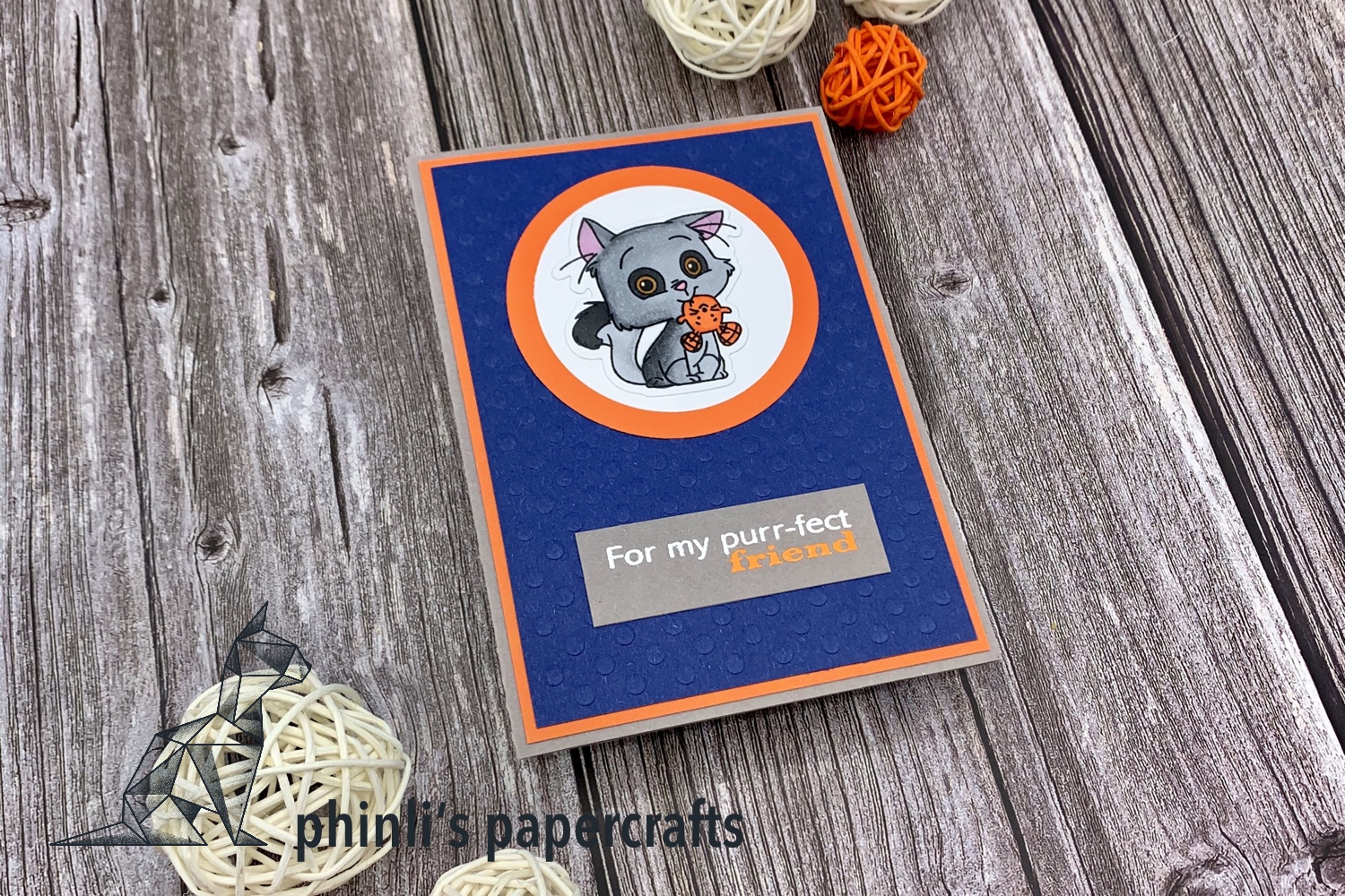 c.c. designs embossed card «for my purr-fect friend» - orange/blue edition