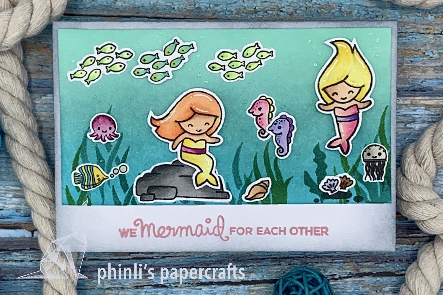 lawn fawn underwater card «mermaid for each other»