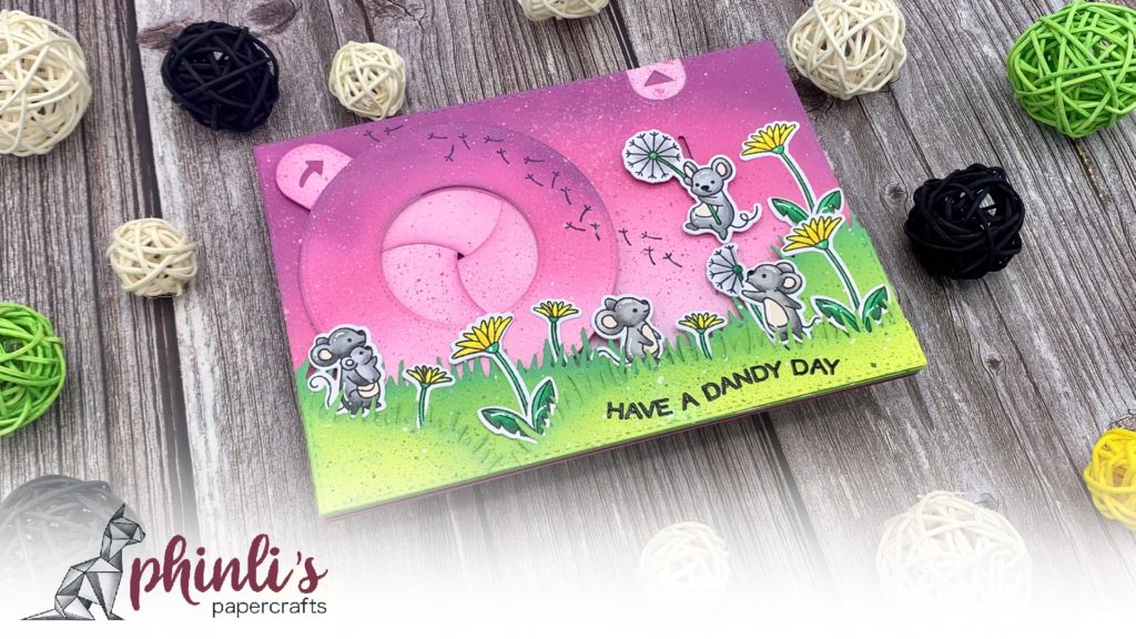 lawn fawn magic iris card with a pull tab «have a dandy day»