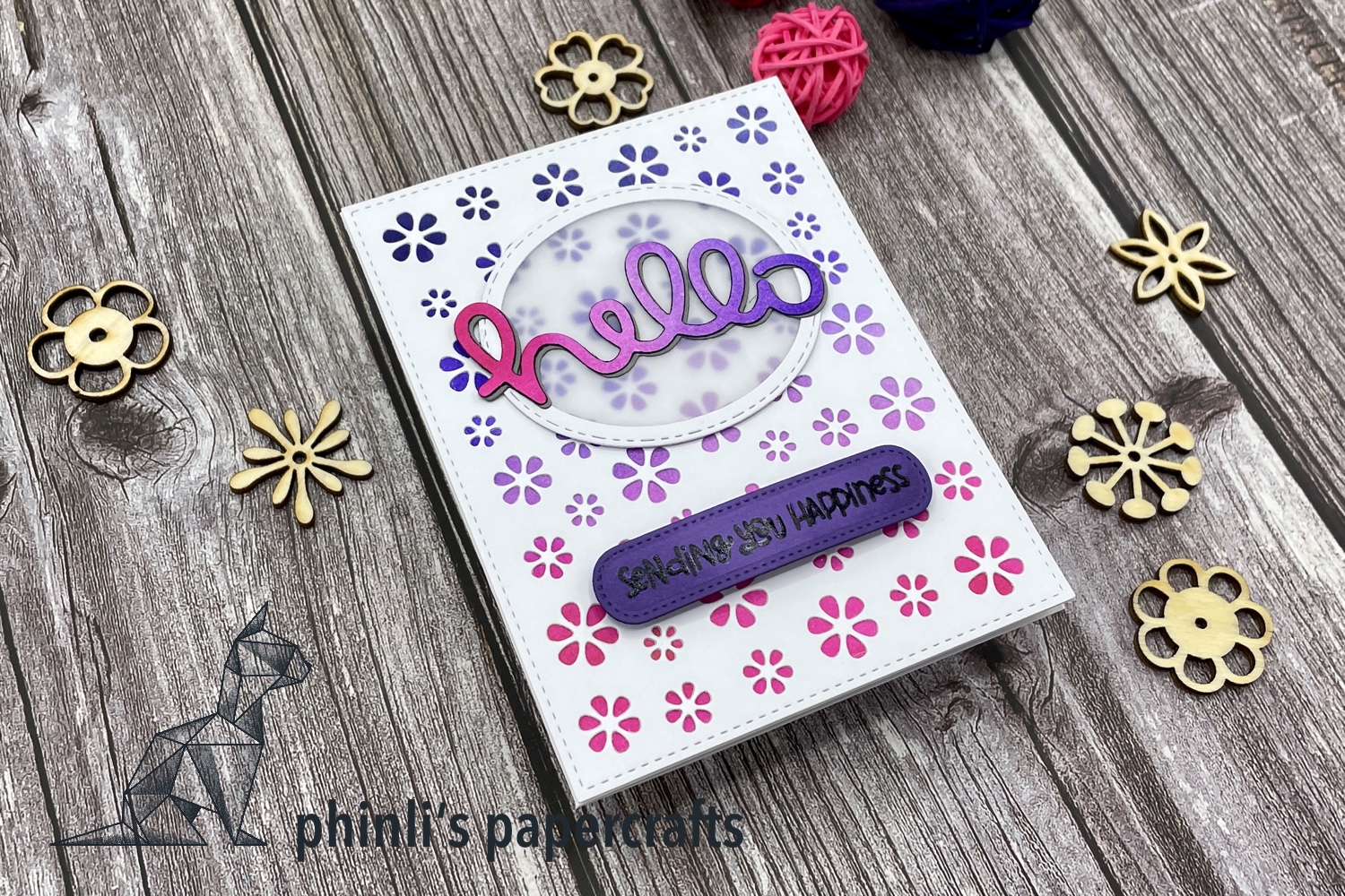 flower power greeting card «floral hello» - purple edition