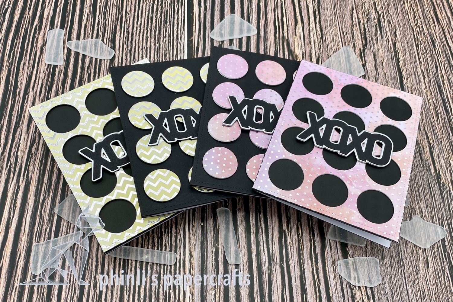 mama elephant & reverse confetti 3d layered card «xoxo»